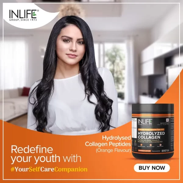 INLIFE Hydrolysed Collagen Peptides Supplement with Glucosamine, Hyaluronic Acid, Vitamin C, Biotin (200 mg) - Imagen 6