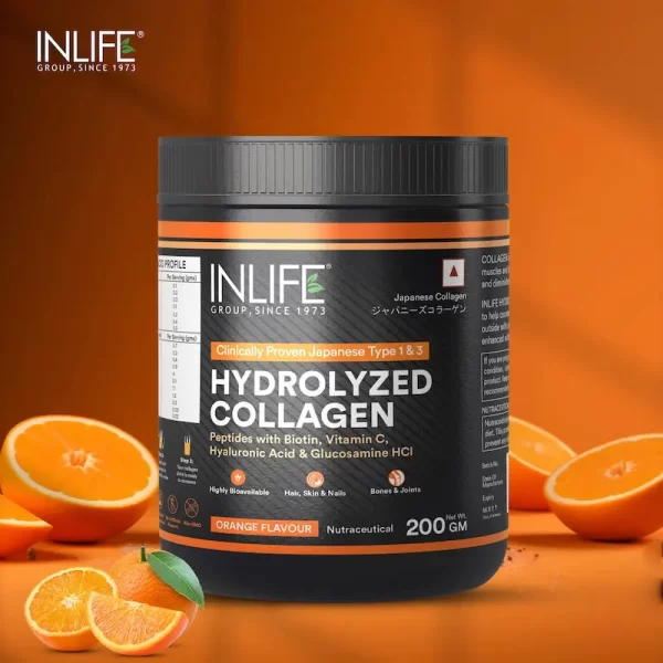 INLIFE Hydrolysed Collagen Peptides Supplement with Glucosamine, Hyaluronic Acid, Vitamin C, Biotin (200 mg) - Imagen 2