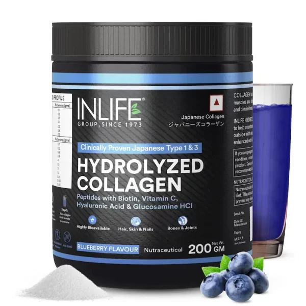 INLIFE Hydrolysed Collagen Peptides Supplement with Glucosamine, Hyaluronic Acid, Vitamin C, Biotin (200g) - Imagen 2