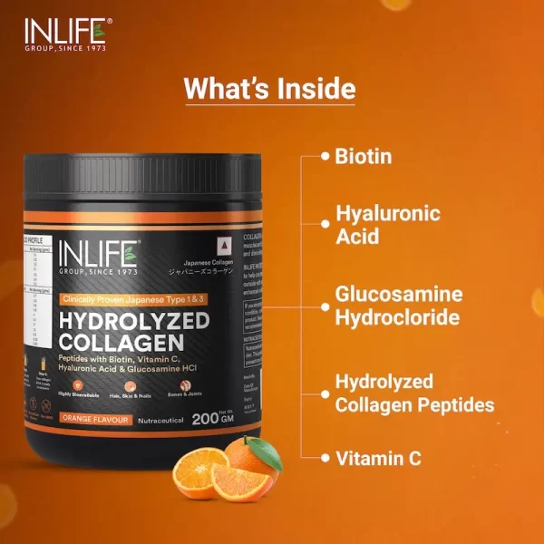 INLIFE Hydrolysed Collagen Peptides Supplement with Glucosamine, Hyaluronic Acid, Vitamin C, Biotin (200g) - Imagen 8