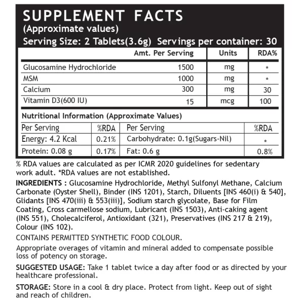 INLIFE Glucosamine Tablets for Joint | With MSM Calcium & Vitamin D3 | Cartilage, Bone Health Supplement - 60 Tablets - Imagen 2