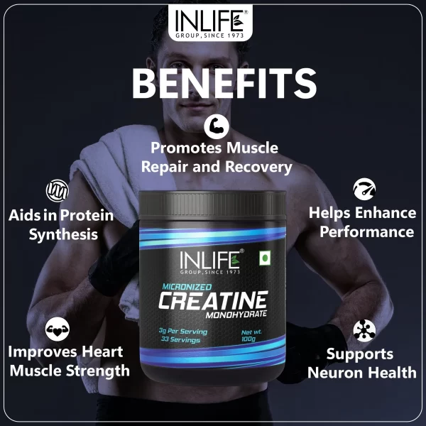 INLIFE Micronized Creatine Monohydrate Powder Supplement - 100 grams (Unflavoured) - Imagen 5