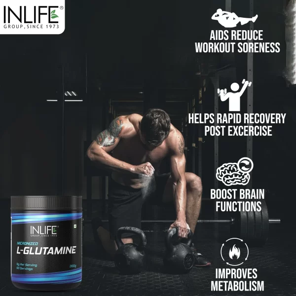 INLIFE Micronized L - Glutamine Powder Supplement - 300 grams (Unflavoured) - Imagen 5