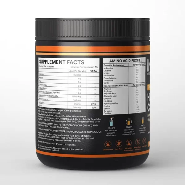 INLIFE Hydrolysed Collagen Peptides Supplement with Glucosamine, Hyaluronic Acid, Vitamin C, Biotin (200 mg) - Imagen 11