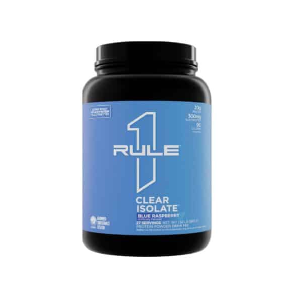 Rule One Proteins Clear Isolate - 20g All-whey Isolate Protein, Over 9g EAAs, 300mg of Electrolyte Minerals, 90 Calories, Light, Crisp, and Refreshing Taste (27 Servings, Blue Raspberry)