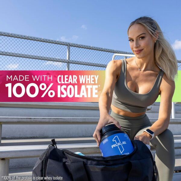 Rule One Proteins Clear Isolate - 20g All-whey Isolate Protein, Over 9g EAAs, 300mg of Electrolyte Minerals, 90 Calories, Light, Crisp, and Refreshing Taste (27 Servings, Blue Raspberry) - Imagen 4