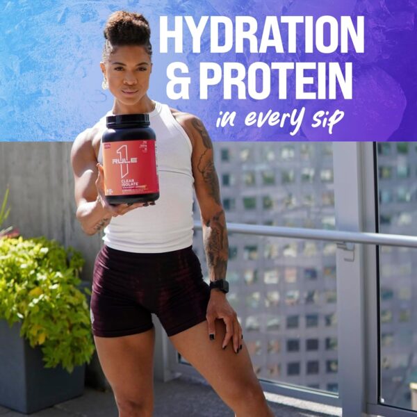 Rule One Proteins Clear Isolate - 20g All-whey Isolate Protein, Over 9g EAAs, 300mg of Electrolyte Minerals, 90 Calories, Light, Crisp, and Refreshing Taste (27 Servings, Blue Raspberry) - Imagen 5