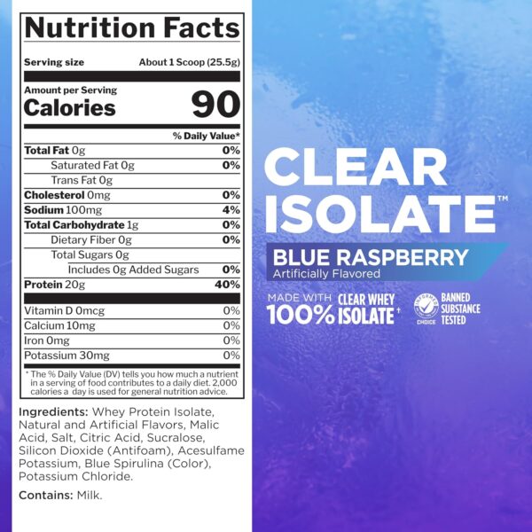 Rule One Proteins Clear Isolate - 20g All-whey Isolate Protein, Over 9g EAAs, 300mg of Electrolyte Minerals, 90 Calories, Light, Crisp, and Refreshing Taste (27 Servings, Blue Raspberry) - Imagen 6