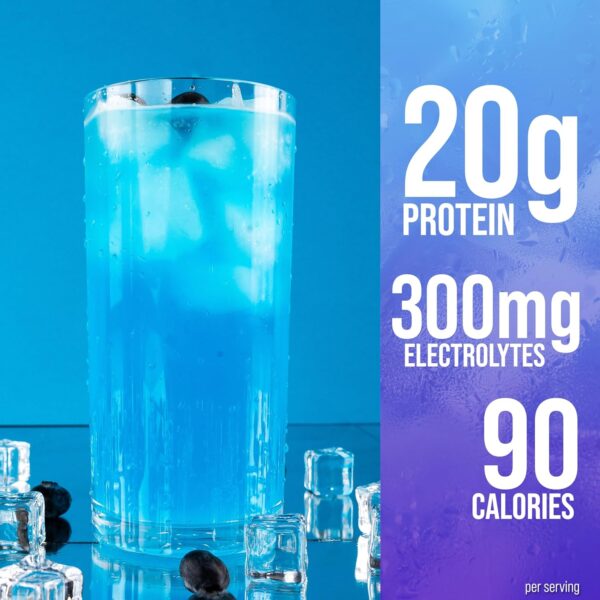 Rule One Proteins Clear Isolate - 20g All-whey Isolate Protein, Over 9g EAAs, 300mg of Electrolyte Minerals, 90 Calories, Light, Crisp, and Refreshing Taste (27 Servings, Blue Raspberry) - Imagen 2