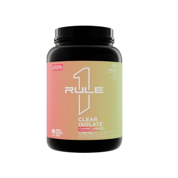 Rule One Proteins Clear Isolate - 20g All-whey Isolate Protein, Over 9g EAAs, 300mg of Electrolyte Minerals, 90 Calories, Light, Crisp, and Refreshing Taste (27 Servings, Cherry Limeade)