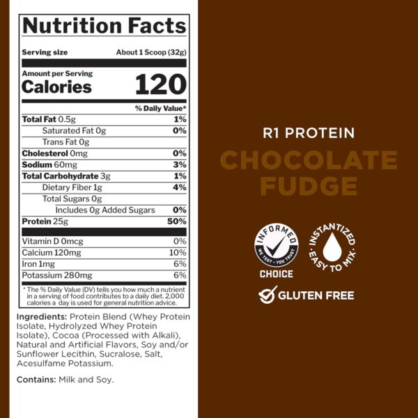 Rule One Proteins R1 Protein - 25g Fast-Acting, Super-Pure 100% Isolate and Hydrolysate Protein Powder with 6g BCAAs (5 Pounds, Chocolate Fudge) - Imagen 7