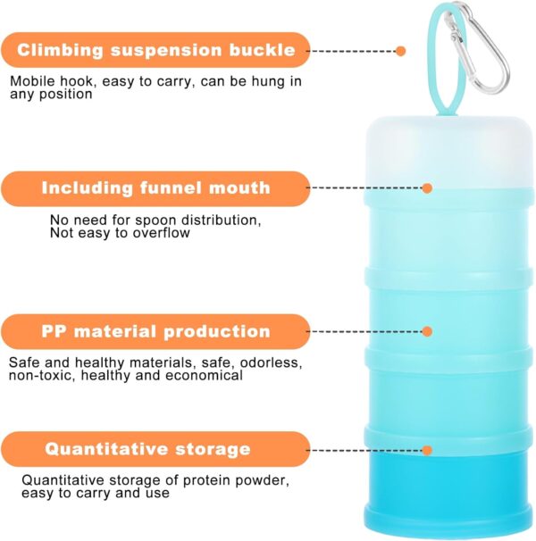 2 Pcs Protein Powder Container with Funnels Stand, 2 Stackable Protein Powder Dispenser with 2 Portable Keychain Supplement Container & Dispenser for Workout, Fitness, Travel (2 Color) - Image 2