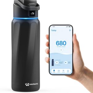 BOOST Smart Water Bottle with Reminder & Tracker - Double Wall Vacuum Insulated Stainless Steel, Wide Mouth 32 oz, Ideal Gift - Black