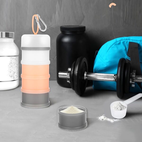 2 Pcs Protein Powder Container with Funnels Stand, 2 Stackable Protein Powder Dispenser with 2 Portable Keychain Supplement Container & Dispenser for Workout, Fitness, Travel (2 Color) - Image 3