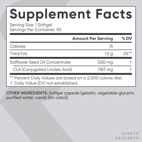 Sports Research CLA - 1250mg with Active Conjugated Linoleic Acid for Men and Women | Non-GMO, Soy & Gluten Free - 95% (90 Softgels) - Image 3