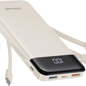 Portable Charger with Built in Cables, Portable Charger with Cords Wires Slim 10000mAh Travel Essentials Battery Pack 6 Outputs 3A Fast Charging Power Bank for iPhone Samsung Pixel LG Moto iPad