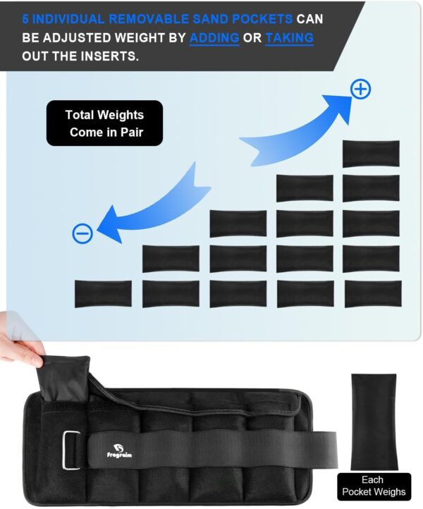 Fragraim Adjustable Ankle Weights 1-3/4/5/6/8/10/12/15/20 LBS Pair with Removable Weight for Jogging, Gymnastics, Aerobics, Physical Therapy - Image 4