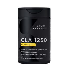 Sports Research CLA - 1250mg with Active Conjugated Linoleic Acid for Men and Women | Non-GMO, Soy & Gluten Free - 95% (90 Softgels)