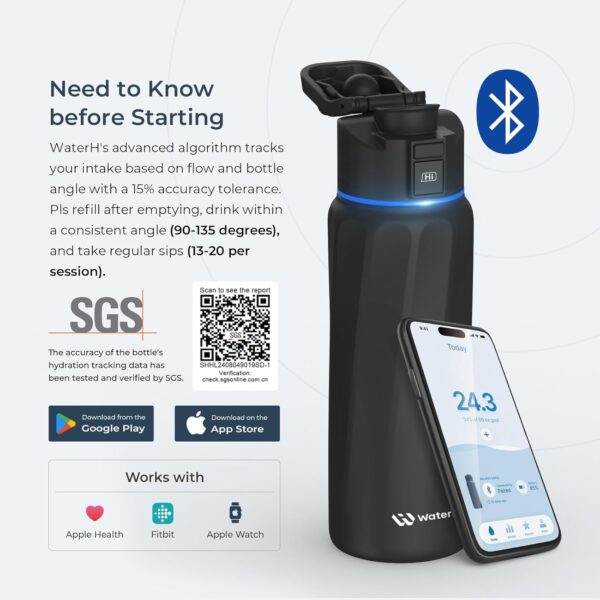 BOOST Smart Water Bottle with Reminder & Tracker - Double Wall Vacuum Insulated Stainless Steel, Wide Mouth 32 oz, Ideal Gift - Black - Image 3