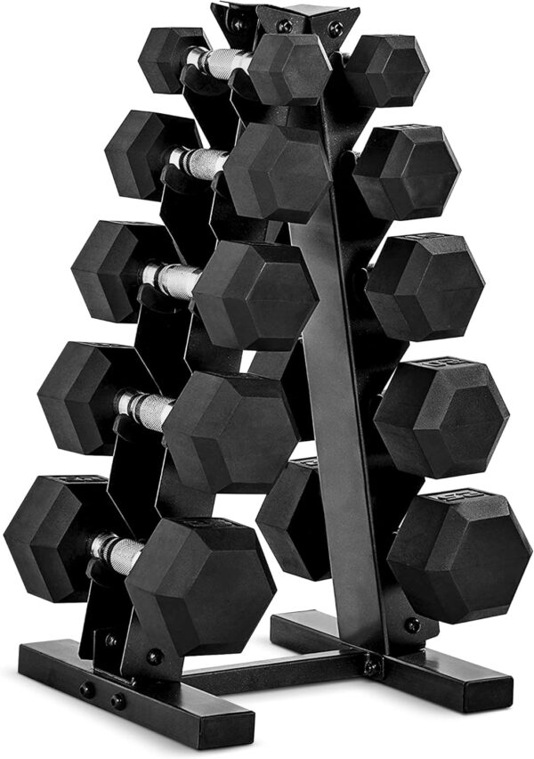 CAP Barbell 150 LB Coated Hex Dumbbell Weight Set with Vertical Rack, Black - Imagen 5