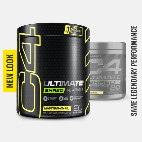 Cellucor C4 Ultimate Shred Pre Workout Powder for Men & Women, Metabolism Supplement with Ginger Root Extract, Lemon Italian Ice, 20 Servings (Pack of 1) - Image 2
