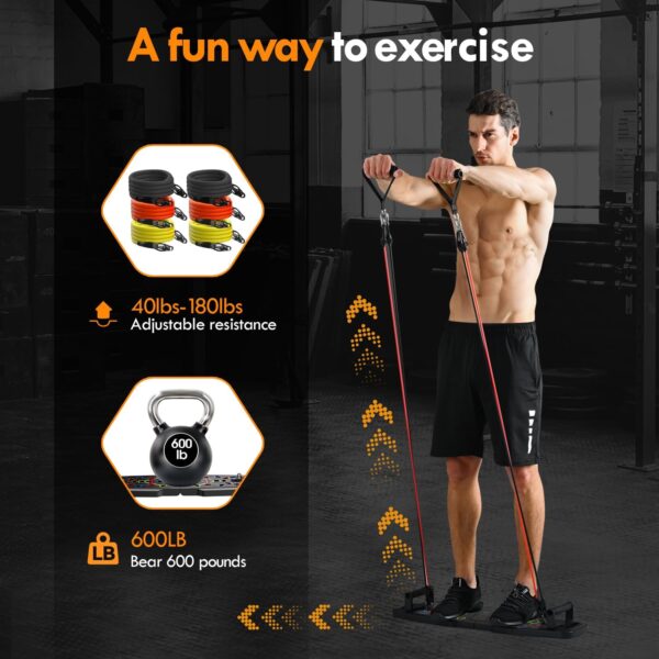 Push Up Board,Home Gym,Portable Exercise Equipment,Pilates Bar and 20 Fitness Accessories with Resistance Bands and Ab Roller Wheel,Full Body Workout at Home - Image 2