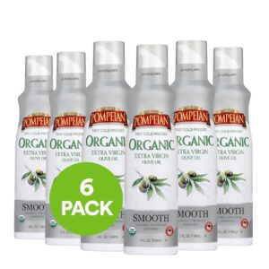 Pompeian USDA Certified Organic Smooth Extra Virgin Olive Oil Non-Stick Cooking Spray, First Cold Pressed, Delicate Flavor, Perfect for Sautéing & Stir-Frying, No Propellants, 5 FL. OZ.,(Pack of 6)