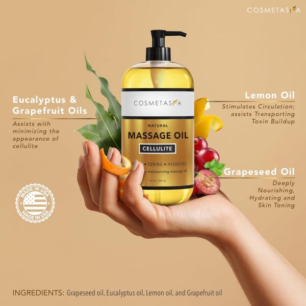 Cellulite Massage Oil & Hot Cream - 100% Natural Cellulite Oil & Gel, Highly Absorbable, Firm, Tone, Tighten & Moisturize Skin - Soothes Muscles (8.8 Fl Oz Each Bottle) - Image 2