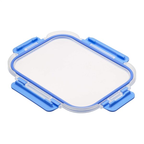 Amazon Basics Glass Food Storage Containers with Locking Lids, Set of 7, 14 pieces including lids, BPA-Free, clear with blue silicone ring - Imagen 2