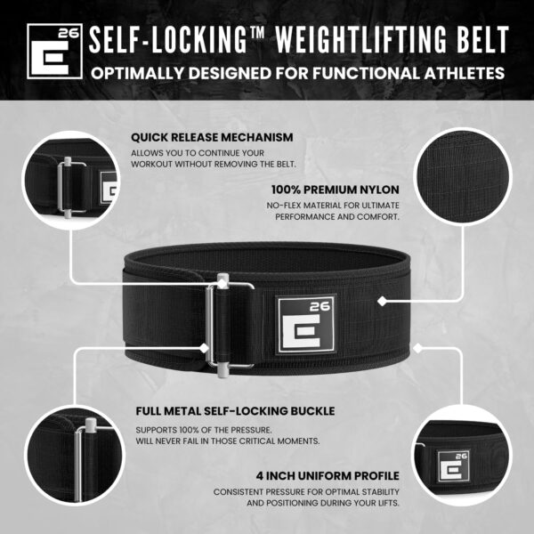 Self-Locking Weight Lifting Belt - Premium Weightlifting Belt for Serious Functional Fitness, Weight Lifting, and Olympic Lifting Athletes - Lifting Support for Men and Women - Deadlift Training Belt - Imagen 3