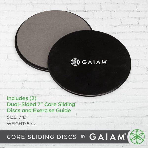Gaiam Core Sliding Discs - Dual Sided Workout Sliders for Carpet & Hardwood Floor - Home Ab Pads Exercise Equipment Fitness Sliders for Women and Men, Grey/Black - Image 3