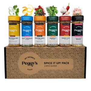 My Secrets Peggy’s Food Spice It Up Pack Seasoning Jars Set of 6 – Ultimate Kitchen Set for Grilling Roasting or Baking – Set Gift Box – Complete Culinary Spice Kit