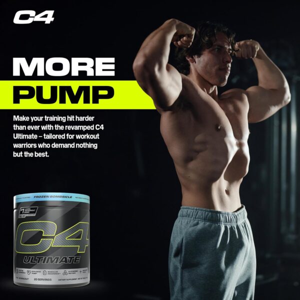 Cellucor C4 Ultimate Pre Workout Powder - Sugar Free Preworkout Energy Supplement for Men & Women - 300mg Caffeine + TeaCrine + Dynamine + Creatine - ICY Blue Razz, 20 Servings - Imagen 4
