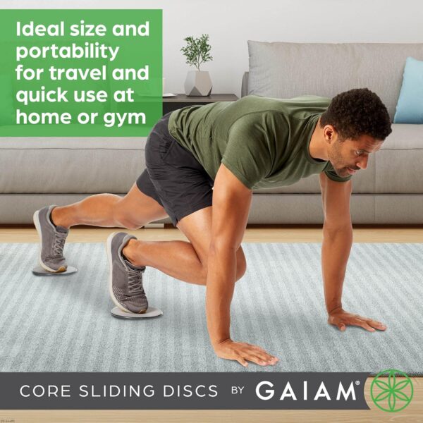 Gaiam Core Sliding Discs - Dual Sided Workout Sliders for Carpet & Hardwood Floor - Home Ab Pads Exercise Equipment Fitness Sliders for Women and Men, Grey/Black - Image 2