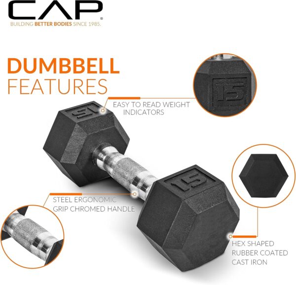 CAP Barbell 150 LB Coated Hex Dumbbell Weight Set with Vertical Rack, Black