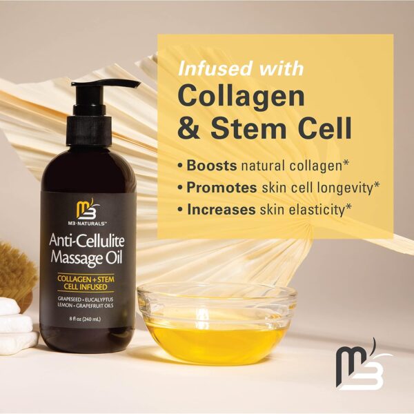 Anti Cellulite Massage Oil – Firming Body Oil with Collagen & Stem Cell | Skin Tightening, Anti-Aging & Cellulite Remover for Legs | with Natural Oils & Refreshing Aroma – 8 Fl Oz by M3 Naturals - Image 3