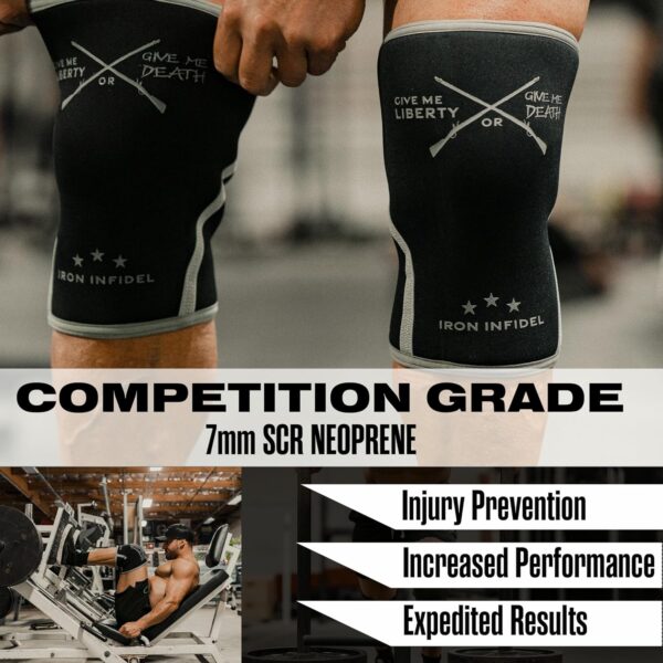 Knee Sleeves for Weightlifting & Powerlifting (7mm Pair) For Men & Women - Knee Wraps for Weight Lifting, Squats, Fitness, Gym Workout, Crossfit - IPF Approved Knee Compression Sleeve Support - Imagen 2
