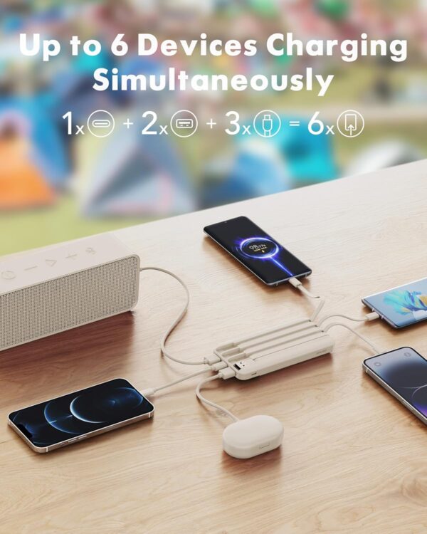 Portable Charger with Built in Cables, Portable Charger with Cords Wires Slim 10000mAh Travel Essentials Battery Pack 6 Outputs 3A Fast Charging Power Bank for iPhone Samsung Pixel LG Moto iPad - Image 4
