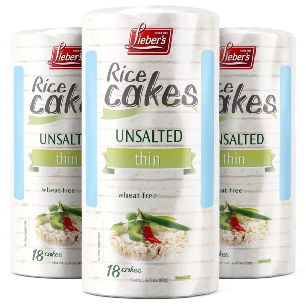 LIEBERS Rice Cakes, Kosher Certified Snack, Dairy Free, Wheat Free, Gluten Free, And Vegan options (pack of 3) (Unsalted)