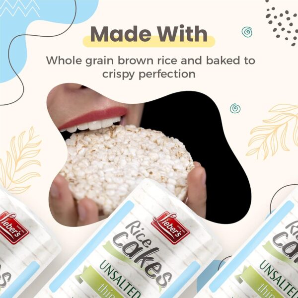 LIEBERS Rice Cakes, Kosher Certified Snack, Dairy Free, Wheat Free, Gluten Free, And Vegan options (pack of 3) (Unsalted) - Image 6