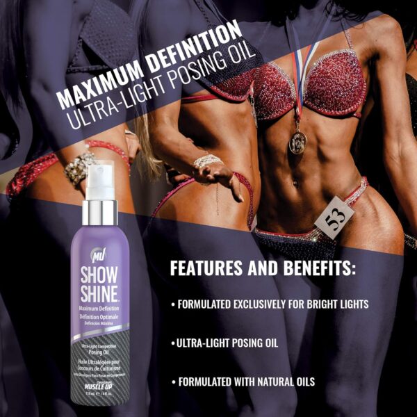 Pro Tan, Show Shine, Maximum Definition Ultra-Light Posing Oil, Stage Oil, Fitness Event, Modeling, Photoshoot, 4 oz. - Imagen 3