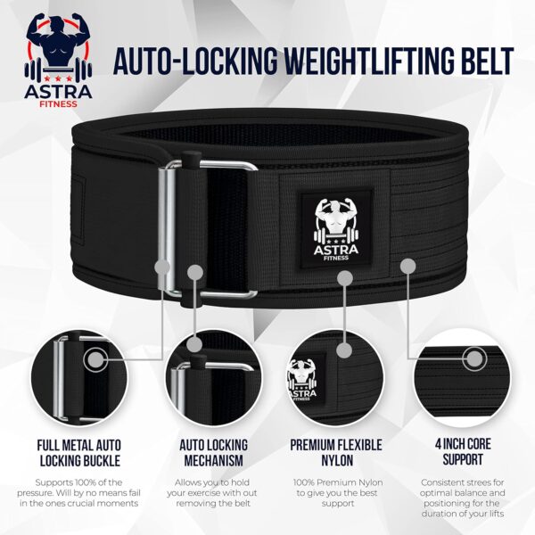 Quick Locking Premium Weight Lifting Belt - Powerlifting, Cross Training for Men and Women - 4 Inch Wider Back Support, 100% Metal Buckle - Professional Fitness, Olympic Lifting, Deadlift - Imagen 2