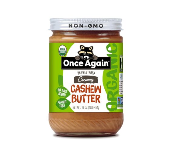 Once Again Organic Creamy Cashew Butter, 16oz - Unsweetened - USDA Organic, Gluten free Certified, Vegan, Kosher, Peanut Free - Glass Jar… (1 Jar)