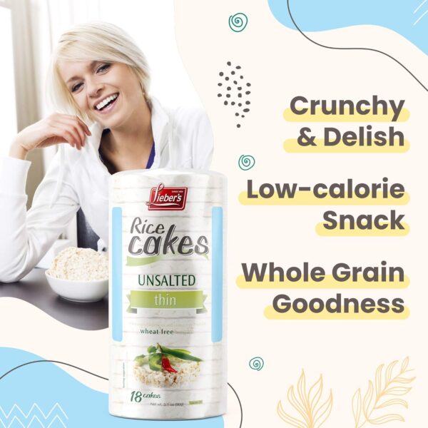 LIEBERS Rice Cakes, Kosher Certified Snack, Dairy Free, Wheat Free, Gluten Free, And Vegan options (pack of 3) (Unsalted) - Image 4