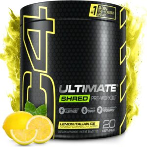 Cellucor C4 Ultimate Shred Pre Workout Powder for Men & Women, Metabolism Supplement with Ginger Root Extract, Lemon Italian Ice, 20 Servings (Pack of 1)