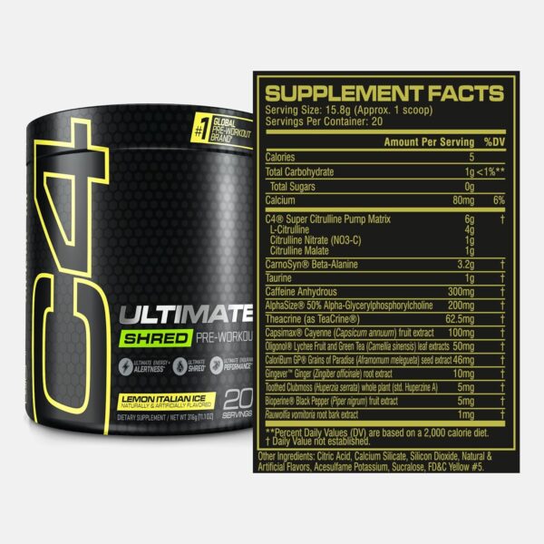 Cellucor C4 Ultimate Shred Pre Workout Powder for Men & Women, Metabolism Supplement with Ginger Root Extract, Lemon Italian Ice, 20 Servings (Pack of 1) - Image 4