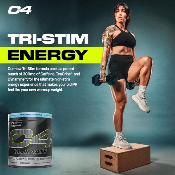 Cellucor C4 Ultimate Pre Workout Powder - Sugar Free Preworkout Energy Supplement for Men & Women - 300mg Caffeine + TeaCrine + Dynamine + Creatine - ICY Blue Razz, 20 Servings - Imagen 2
