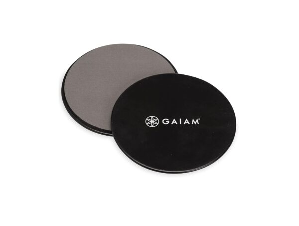 Gaiam Core Sliding Discs - Dual Sided Workout Sliders for Carpet & Hardwood Floor - Home Ab Pads Exercise Equipment Fitness Sliders for Women and Men, Grey/Black