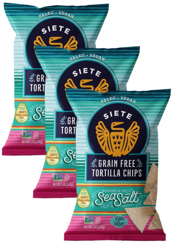 Siete Sea Salt Grain Free Tortilla Chips, 5 oz bags (3 PACK)