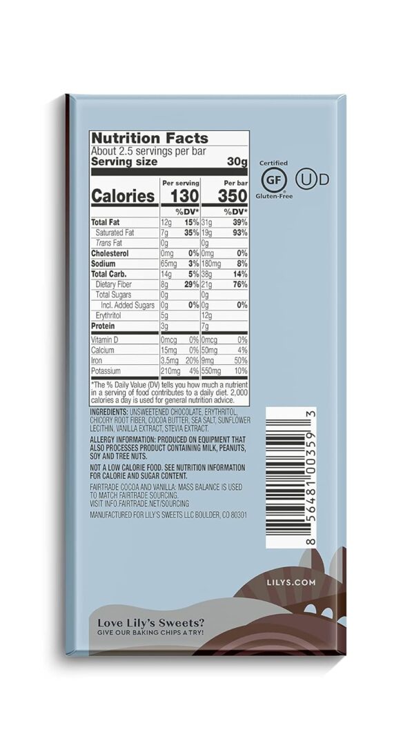 Variety 70% Dark Chocolate Bar Sampler by Lily's | Stevia Sweetened, No Added Sugar, Low-Carb, Keto Friendly | 70% Cocoa | Fair Trade, Gluten-Free & Non-GMO | 2.8 ounce, 4-Pack - Image 2